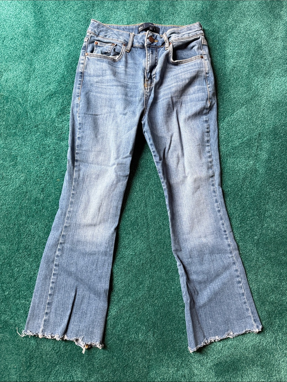 Boden Light Blue Flare Jeans with Raw Hem